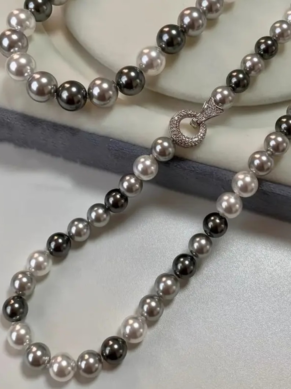 Pearl Necklace With White Rhodium Pave Clasp